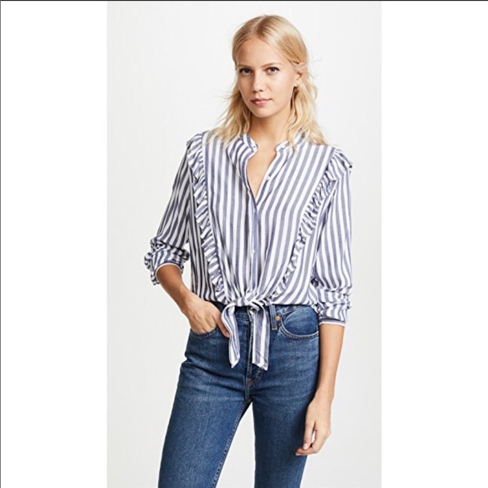Rails Stripe Button Tie Blouse